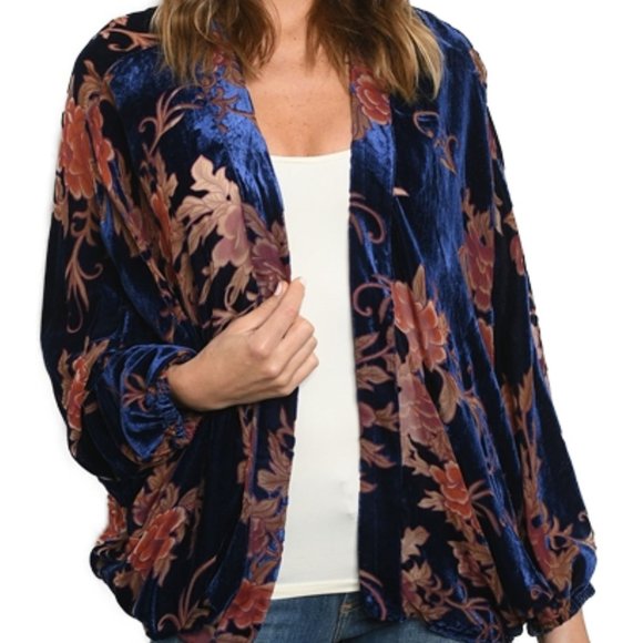 Velvet Kimono Large Jacket Cardigan Floral - Picture 2 of 6